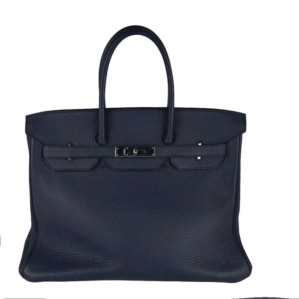 Hermes Birkin 35 handbag, Taurillon Clemence leather, Blue Indigo, Silver, Me...